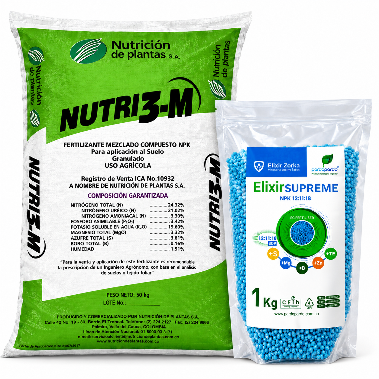 Combo 6 Fertilizante Nutri 3 bulto de 50 Kl y Fertilizante Elixir bulto de 25 kl